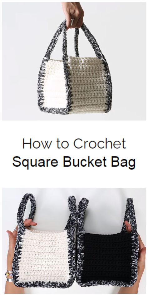 Crochet Square Bucket Bag - Crochet Kingdom Crocheted Purses, Tote Crochet, Diy Crochet Bag, Bag Pattern Free, Mode Crochet, Crochet Clutch, Crochet Handbags Patterns, Pola Sulam, Handbag Pattern