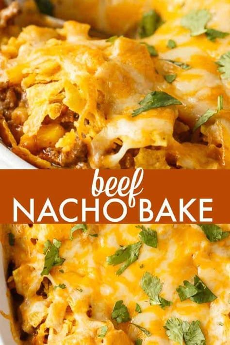 Mexi Fries, Easy Beef Nachos, Dinner Bakes, Nacho Bake, Dinner Ideas With Chicken, Ground Beef Nachos, Nacho Casserole, Nachos Recipes, College Diet