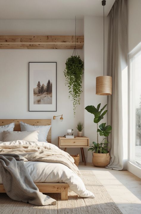 Black White Oak Bedroom, Clean Cozy Apartment Aesthetic, Scandi Bedroom Ideas Scandinavian Design, Guest Bedroom Ideas Simple, Simple Bedroom Aesthetic, Scandinavian Bedroom Nordic, Scandanavian Interiors Bedroom, Cozy Scandinavian Bedroom, Bedroom Scandinavian Style