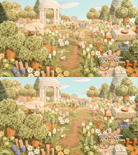 Animal Crossing Meadow, Acnh Springcore Entrance Ideas, Spring Island Acnh, Spring Acnh Ideas, Acnh Springcore Island, Animal Crossing Meadowcore, Spring Core Acnh, Acnh Flower Fields, Acnh Springcore Entrance