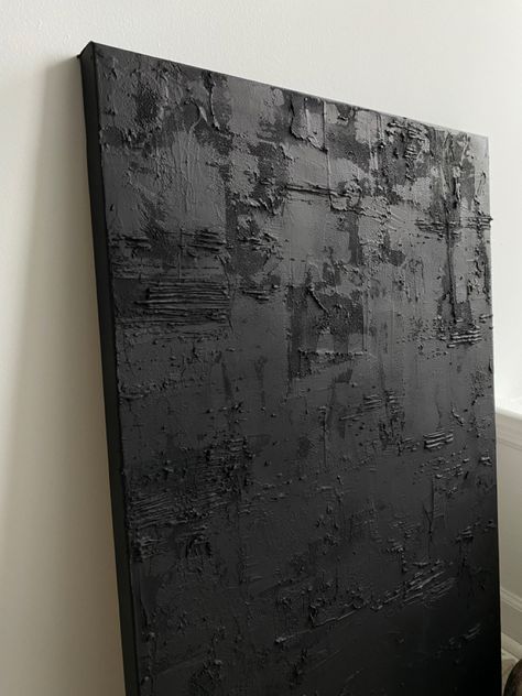 Tekscher Painting, Black Textured Painting, Black Textured Canvas, Black Canvas Ideas, Textured Art Black, Black Textured Art, Black Textured Wall Art, Painting With Texture, Cuadros Diy