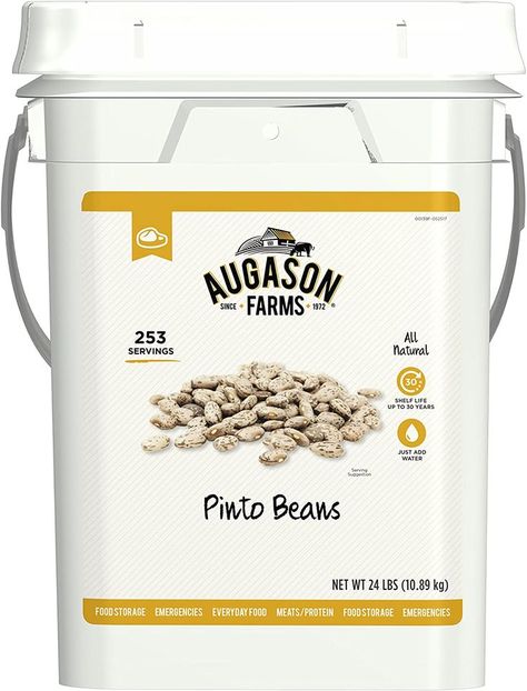 Pinto beans are the super food everyone should include in their emergency food supply. Few would argue that a food rich in protein, high in fiber and a powerhouse of nutrients shouldn't be included in an emergency food supply, let alone as part of one's everyday cooking. Use Augason Farms pinto beans in your everyday meals, such as baked beans, falafels, veggie burgers, or simply store them for later. They are a versatile and affordable addition to your emergency food storage. Augason Farms, Bulk Food Storage, Food Grade Buckets, Food Shelf Life, Prepper Food, Emergency Food Storage, Emergency Food Supply, Long Term Food Storage, Freeze Drying Food