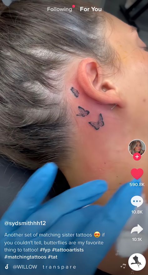 Behind Ear Tattoos, Small Girly Tattoos, Ear Tattoo Ideas, Small Butterfly Tattoo, Neck Tattoos Women, Butterfly Tattoos For Women, Black Girls With Tattoos, Petite Tattoos, Dope Tattoos For Women