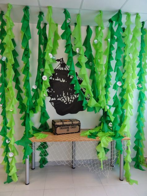 Ocean Commotion Vbs, Ocean Vbs, Ocean Classroom, Jungle Thema, Ocean Theme Classroom, Ocean Party, Under The Sea Theme, Plastic Tablecloth, Under The Sea Party