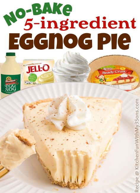 ⭐ NO-BAKE EGGNOG PIE ⭐... - Kitchen Fun With My 3 Sons Easy Eggnog Pie, Eggnog Pie Recipe No Bake, 5star Recipes, No Bake Eggnog Pie, Eggnog Pie Recipe, Christmas Confections, Eggnog Pie, Eggnog Dessert, Homemade Pie Recipes