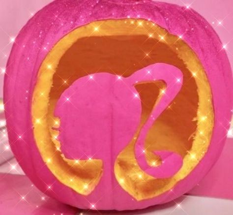 Barbie Painted Pumpkins, Barbie Pumpkin Carving, Barbie Pumpkin, 2000s Girls, Pumpkin Carving Ideas, Halloween Pumpkin Designs, Pumpkin Painting, Carving Ideas, Pink Halloween