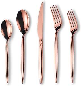 Rose Gold Silverware Set, Berglander Titanium Rose Gold Plating Flatware Set 20 Pieces, Stainless Steel Rose Gold Cutlery Set, Copper Silverware Set Service For 4 Copper Silverware, Rose Gold Silverware, Rose Gold Cutlery, Gold Silverware, Black Cutlery, Gold Cutlery Set, Black Flatware, Gold Cutlery, Gold Flatware