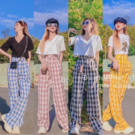 Checkered Pants Outfit Women, Checkered Pants Outfit, Outfit Celana, Fancy Jumpsuit, Bff Matching Outfits, Best Indian Wedding Dresses, Korean Outfit Street Styles, Checkered Pants, Trendy Dress Outfits