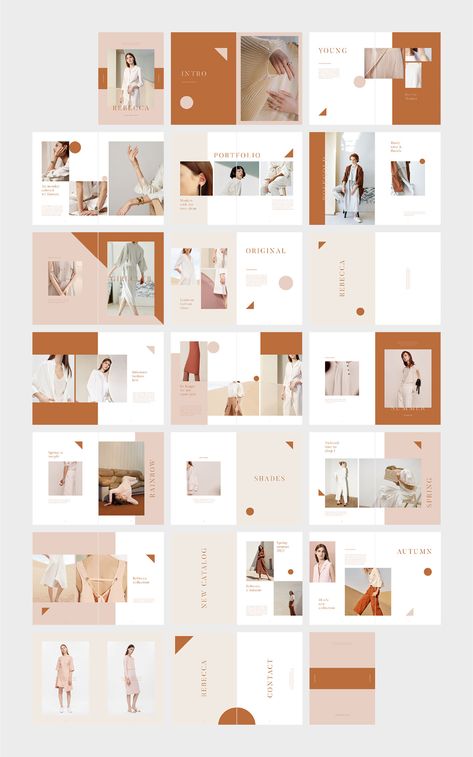 REBECCA Fashion Lookbook Catalog on Behance Portfolio Design Layouts, Design Portfolio Layout, Design De Configuration, Layout Portfolio, Book Portfolio, Editorial Layouts, Lookbook Layout, Lookbook Design, Logos Retro