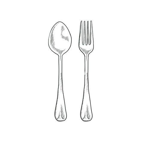 Tattoo Fancy, Fork Drawing, Utensils Drawing, Spoon Drawing, Chef Tattoo, Food Tattoos, Filipino Tattoos, Spoons And Forks, Sigil Tattoo