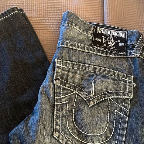 True Religion Men Jeans Boot Cut Nwot Size 36 Waist A Little More Than 181/2 Inches In Waist Seat Is 111/2 Inch 35 Inches Inseam Length Is 44 Inches Make Me An Offer True Religion Jeans Aesthetic, Pants Roblox, True Religion Outfits, Y2k Essentials, True Religion Jeans Men, Boots And Jeans Men, Y2k Outfits Men, Jeans Aesthetic, Mens Bootcut Jeans