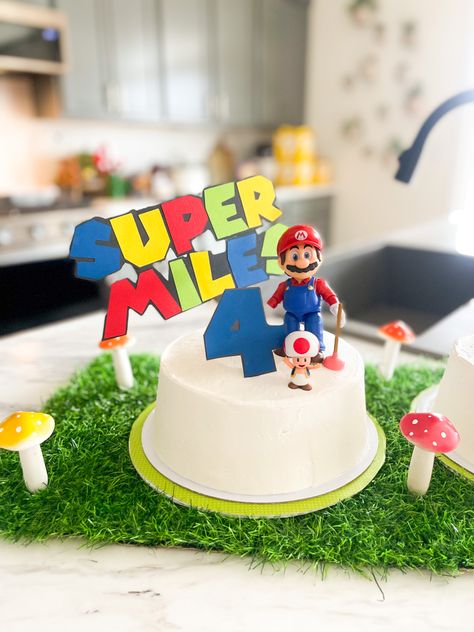 Simple Mario Cake, Mario Cake, Super 4, Simple Cake, Mario Party, Easy Cake, Super Mario, Kids Birthday Party, Kids Birthday