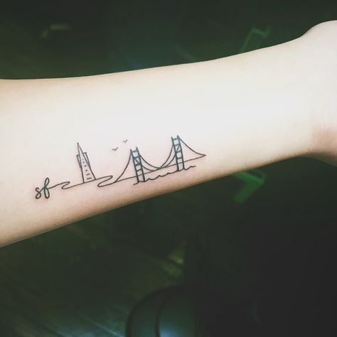 Bridge Tattoo, Skyline Tattoo, Black And White Tattoo, California Tattoo, Typography Tattoo, French Tattoo, Delicate Tattoo, Line Art Tattoos, Subtle Tattoos