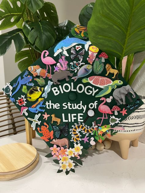 Ecology Graduation Cap, Zoology Graduation Cap, Biology Cap Decoration, Biology Major Graduation Pictures, Nature Grad Cap, Biology Grad Cap, Biology Graduation Cap, Science Graduation Cap, Graduation Cap Designs College