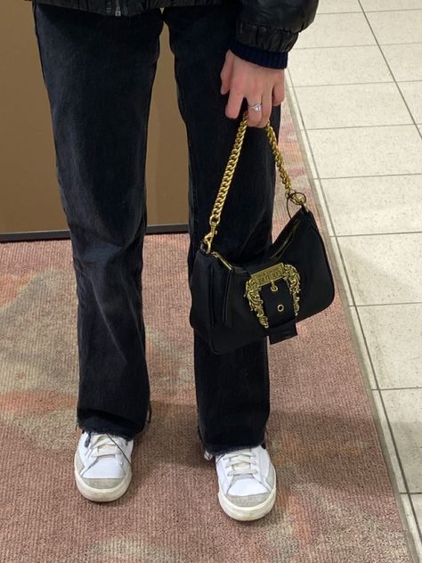 #versace #aesthetic #vibes Versace Bag Aesthetic, Versace Aesthetic Outfits, Versace Bag Outfit, Versace Jeans Couture Bag, Versace Aesthetic, Versace Bag, Girly Bags, Closet Organizer, Versace Bags