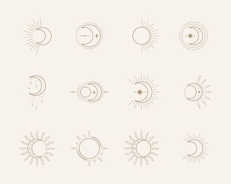 Dainty Moon And Sun Tattoo, Sun In Moon Tattoo, Sun And Crescent Moon Tattoo, Moon And Sun Logo, Tatoos Sun, Moon Logo Ideas, Little Moon Tattoo, Circle Tattoo Ideas, Sun Moon Logo