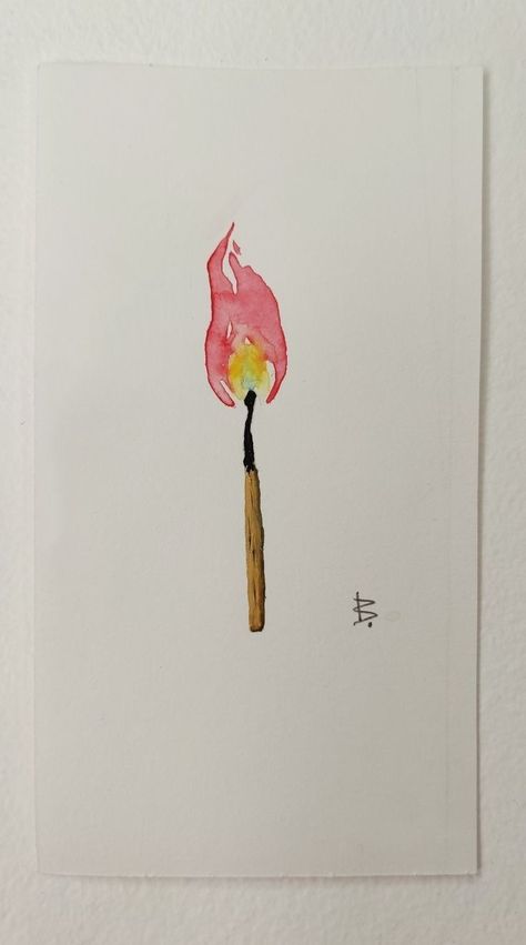 Match Drawing Burning, Match Stick Painting, Fire Watercolor, Small Feather Tattoo, Watercolor Candles, Watercolor Painting Easy, Fire Drawing, Getting A Tattoo, Sketchbook Drawings