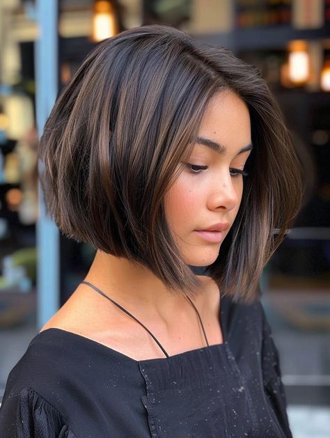 Stylish Bob Haircuts: Classic to Modern Trends Short Bob Hairstyles Dark Hair, Classic Bob Haircut Mid Length, Short Bob Dark Hair, Sleek Bob Haircut, Different Hair Textures, Textured Bobs, Classic Bob Haircut, A Line Bob, Long Face Haircuts