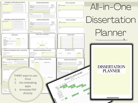 All-in-One Digital Fillable and Printable Dissertation Planner Bundle https://etsy.me/43lrQdX #digital #planner #digital #printable #dissertation #university #thesis #diss #project #bsc #timetable Thesis Planner, University Timetable, Academic Calendar, Research Question, Gantt Chart, Meeting Notes, Grid Paper, Content Page, Project Planner