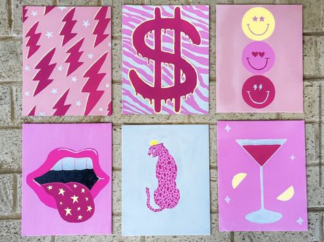 Canvas Painting Trendy, Dorm Canvas Art Diy, Painting Ideas On Canvas Trendy, Baddie Paintings Canvas Pink, Cute Canvas Paintings Vsco, Girly Canvas Painting, Pink Canvas Paintings Simple, Preppy Canvas Paintings, Paintings Preppy