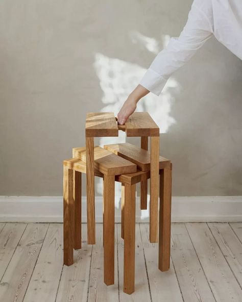 Good things come in threes. The three pieces that make up the MOEBE Peg Collection started life as limited edition pieces straight from our Copenhagen workshop, but are now available for everyone. Choose from a bench, a stool, and a step stool. Or perhaps the whole family. #moebe #moebepegcollection #danishdesign #madeineurope Slotting Furniture, Outdoor Stool, Stackable Stools, Solid Oak Furniture, Bar Shelves, Wooden Bar Stools, Flat Pack Furniture, Manicure Table, Outdoor Stools