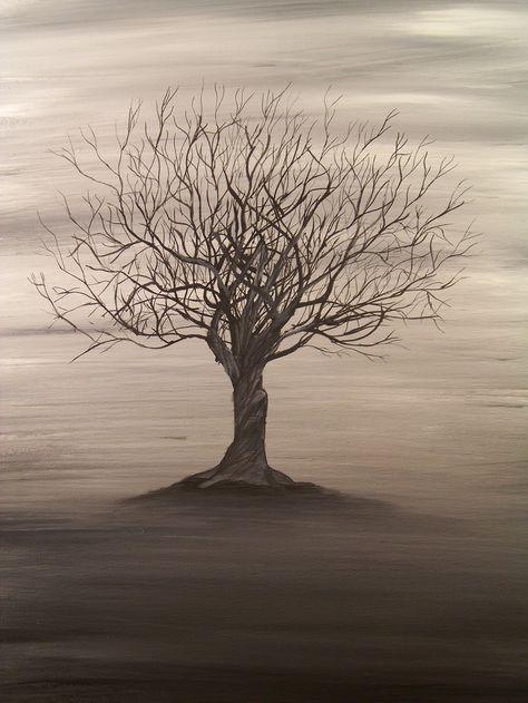 tattoos of trees without leaves | have not thought about what I am going to write about in a long time ... Tree Without Leaves, La Traviata, Paint Nite, Beautiful Trees, Picture Framing, Black And White Landscape, Landscape Paintings Acrylic, Amazing Artwork, Black And White Painting