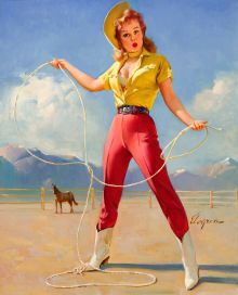 GIL ELVGREN. Perfect Form, 1968. Earl Moran, Cowgirl Vintage, Pinup Vintage, Pin Up Vintage, Gil Elvgren, Pin Up Girl Vintage, Pin Up Posters, Pinup Art, Cowgirl Art