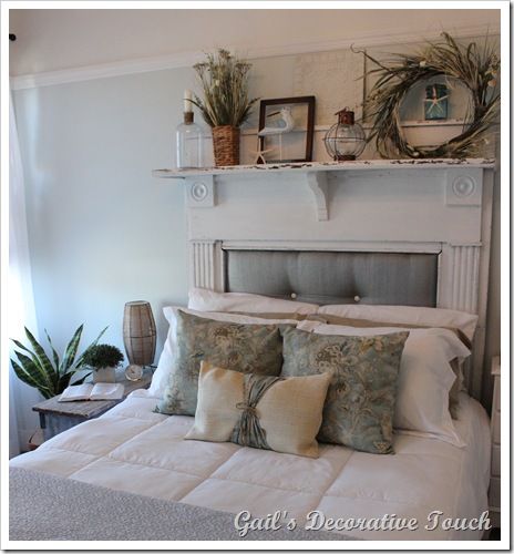 Driven By Décor: Creating a Beautiful Headboard from a Vintage Mantel Fireplace Mantle Headboard, Fireplace Headboard, Mantle Headboard, Mantel Headboard, Driven By Decor, Shabby Chic Bedrooms, Plywood Furniture, Chic Bedroom