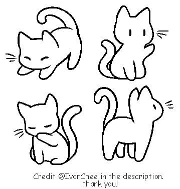 A cute, doodle-style drawing of a cat, featuring big, expressive eyes and a playful stance. Chibi Cat Tutorial, Animal Chibi Drawing, Outline Cute Drawing, Simple Cat Cartoon, Cute Cat Illustration Simple, Sitting Cat Sketch, Chibi Cat Reference, Cute Chibi Cat Drawing, Cute Drawings Cat Easy