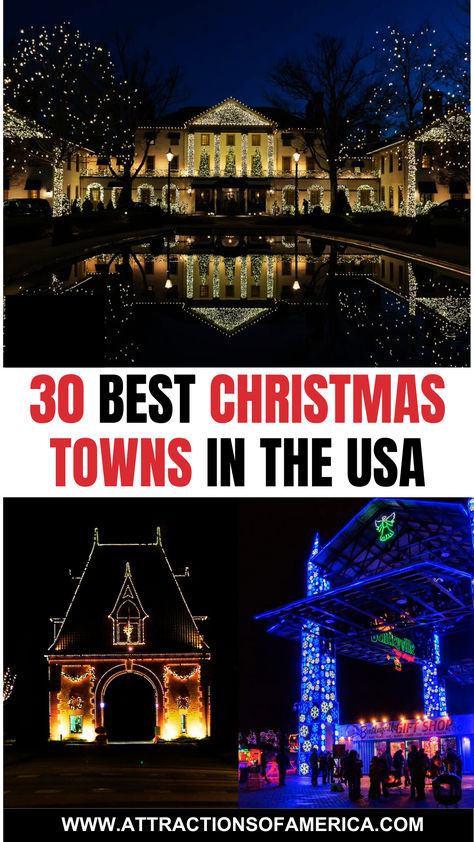 Discover the ultimate holiday spirit in America's most enchanting Christmas towns. Explore the best best Christmas towns in the USA, from top winter destinations to charming American Christmas towns. USA Christmas trips | Christmas trips USA | where to spend Christmas in the usa | Christmas travel destinations | Christmas travel destinations usa #ChristmasJoy #USAdventures #ChristmasTowns #Christmastowns Places To Visit For Christmas, Christmas Trips, Christmas Vacation Destinations, 50 States Travel, Holiday Bucket List, December Travel, Christmas Travel Destinations, Christmas Towns, Alaska Photos