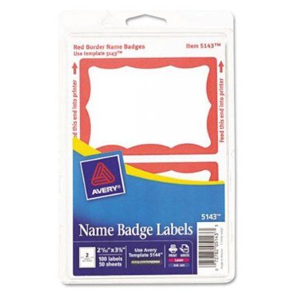 Avery Print or Write Name Badge Labels, Red Border,  2-11/32  x  3-3/8 Inches, Pack of 100 (5143) Avery Name, Name Labels, Gold Border, Name Badges, Label Templates, Border Print, Printing Labels, Name Tags, Science And Nature