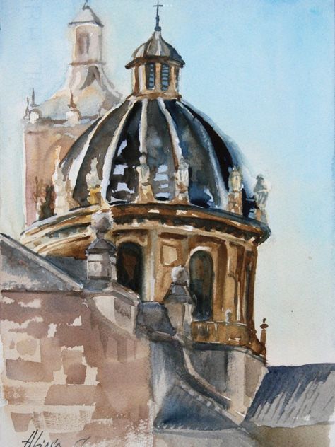 Dome Architecture, Spanish Landscape, Watercolor Cityscape, Architecture Artists, Architecture Drawing Sketchbooks, Artwork Watercolor, Professional Watercolor, A Level Art Sketchbook, Watercolor City