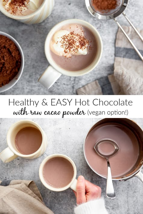 Cacao Hot Chocolate, Cacao Powder Recipe, Healthy Hot Chocolate Recipe, Easy Hot Chocolate, Healthy Hot Chocolate, Cacao Recipes, Vegan Hot Chocolate, Vegetarian Gluten Free, Hot Cocoa Recipe