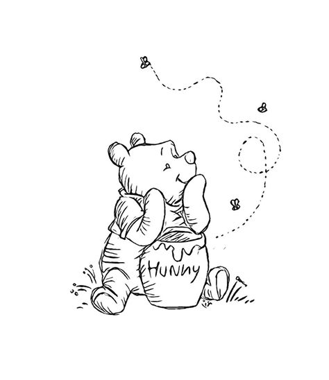 210+ Best Winnie The Pooh Tattoo Designs (2023) - TattoosBoyGirl Pooh Bear Outline, Whitney The Pooh Tattoo, Winnie The Pooh Line Drawing, Pooh Bear Drawing Easy, Whinney Pooh Tattoo, Winnie The Pooh Line Art, Classic Winnie The Pooh Tattoo, Winnie The Pooh Black And White, Hunny Pot Tattoo