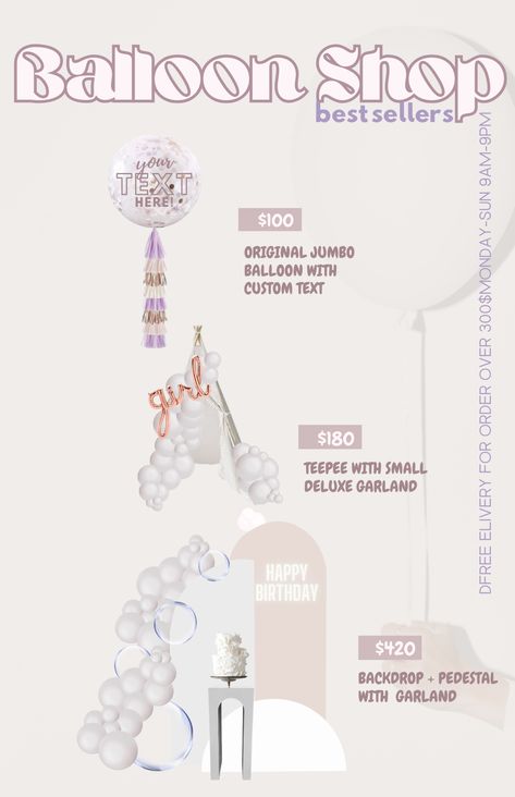 Transform Your Balloon Business with Our Editable Balloon Menu Templates! 🎈 Perfect for Balloon Artists. Bring your balloon decor vision to life and wow your clients with professional pricing and presentation. Download now and elevate your event styling business! #BalloonMenu #BalloonMockup #BalloonDecor #sweetcart #MarqueeLetters #Backdrops #EditableMenu #CanvaTemplates #BalloonArch #BalloonArtist #BalloonGarland #WeddingStyling #PartyDecor Styling Business, Balloon Business, Sweet Carts, Planning Tools, Marquee Letters, Balloon Decor, Decorations Party, Event Planners, Mockup Templates