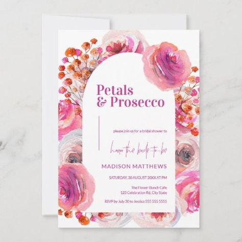 $2.92 | Petals & Prosecco Floral Arch Summer Bridal #brunch and bubbly, bridal shower invite, boho bridal shower, floral bridal shower, bridal shower brunch, bridal invitation, petals and prosecco, bachelorette party, modern bridal shower, shower invitation Bachelorette Card, Petals And Prosecco, Elegant Birthday Invitations, Chic Bridal Showers, Spring Bridal Shower, Summer Bridal Showers, Modern Bridal Shower, Bridal Invitations, 40th Birthday Invitations