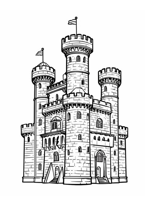 🏰🎨 Embark on a royal coloring adventure with our FREE Printable Castle Coloring Pages for Kids! 🌈📥 Children can use their favorite colors to bring these regal castles to life, letting their imaginations soar. Download these beautiful coloring pages, then watch as your child's imagination soars. To access these FREE Printable Castle Coloring Pages and find more magical patterns, go to our etsy shop (link in bio). Fantasy Castle Drawing Easy, Irish Castle Tattoo, Castles Drawing, Midevil Castle Drawings, Castle Simple Drawing, Simple Castle Drawing, Castle Colouring Pages, Medieval Castle Concept Art, Castle Outline Drawing