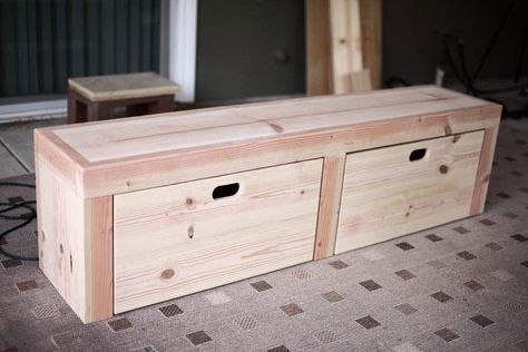 Build A Bench With Storage, Building A Bench With Storage, Diy Seating Bench With Storage, Extra Long Storage Bench, Storage Chair Bench, Seat Storage Bench, Diy Window Bench With Drawers, Entryway Storage Bench Diy, Diy Bench Seat With Storage Entryway