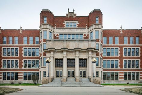 A Short History of Hibbing High School, an Iron Range Gem — ENTER Vintage School Building, Old Boarding School Exterior, Small High School Building, Highschool Design Building, Private High School Building, Old High School Building, Public Library Design, Building Images, School Building