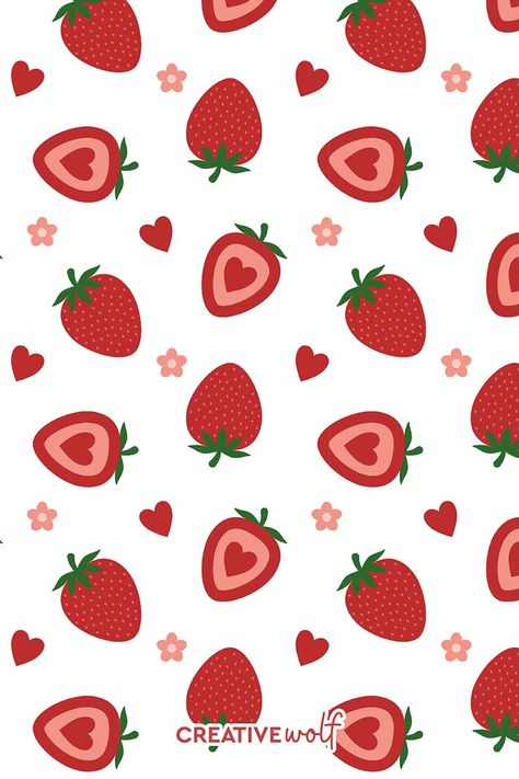 Cute Strawberries, Hearts and Flowers Doodle Fruit Pattern Valentine Strawberries, Strawberry Drawing, Strawberry Art, Valentines Patterns, Hearts And Flowers, Fruit Wallpaper, Valentines Wallpaper, Wolf Design, Preppy Wallpaper