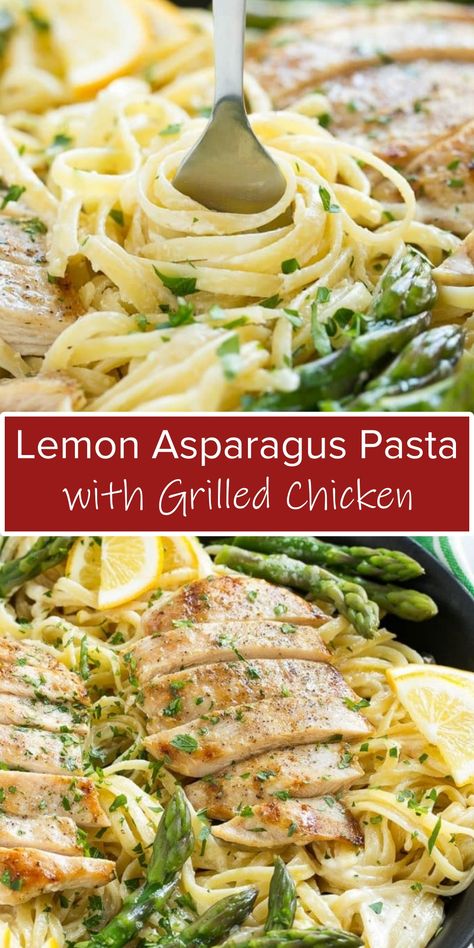 Lemon Asparagus Pasta with Grilled Chicken Recipe - Cucinadeyung Pasta With Grilled Chicken, Chicken Asparagus Pasta, Drumstick Chicken, Chicken With Pasta, Tender Asparagus, Lemon Asparagus Pasta, Grilled Chicken Pasta, Lemon Chicken With Asparagus, Lemon Cream Sauce