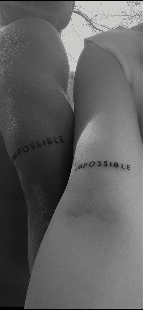 Paired tattoo possible Impossible Possible Tattoo, Nothing Is Impossible Tattoo, Unstoppable Tattoo, Impossible Tattoo, Perspective Tattoo, Tattoo Japonais, Perspective Tattoos, Back Of Arm Tattoo, Impossible Possible