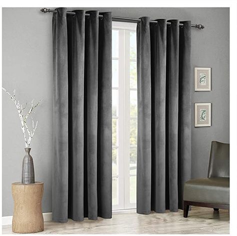 Grey Velvet Curtains, Bedroom Blinds, Plain Curtains, Rustic Curtains, Grey Curtains, Black Curtains, Décor Boho, Stylish Living Room, Drapery Panels