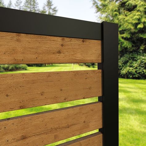 For use with Alloy Mixed Material Fence system. Add additional spacing when installing wood horizontally. Simple installation. Transferable Limited Lifetime Warranty. Freedom Alloy Mixed Material 4.008-in Black Vinyl Spacer Kit For Metal Fence 24-Pack | 73047667 Wood Fence Black Metal Posts, Black Fence Posts, Patio Privacy Fence Ideas, Diy Black Fence, Short Vinyl Fence, Side Gate Fence, Wood And Aluminum Fence, Mixed Fence Ideas, Privacy Fence Panels Ideas