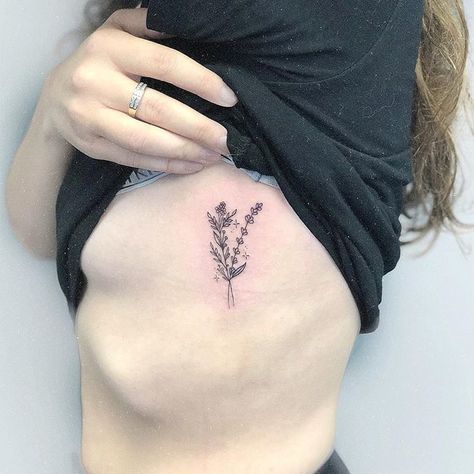 Lilac Rib Tattoo, Lavender Rib Tattoo, Lavender Hip Tattoo, Line Lavender Tattoo, Line Work Lavender Tattoo, Heather Tattoo, Moms Tattoo, Pink Mountains, Rib Tattoo