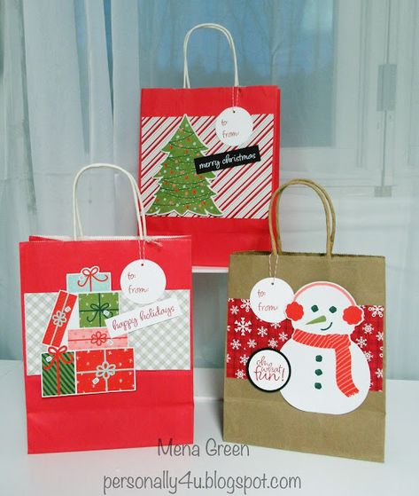 Decorating Gift Bags For Christmas, Birthday Gift Bag Decorating Ideas, Decorate Paper Bags For Christmas, Christmas Gift Bags Ideas, Stampin Up Christmas Gifting Kit, Paper Bag Christmas Gift Bags, Stampin Up Christmas Boxes Treat Bags, Diy Gift Bags Paper, Christmas Gift Games