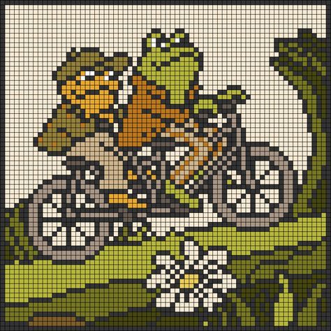 Crochet Grid Bookmark, Frog And Toad Alpha Pattern, Tiny Tapestry Crochet, Cottagecore Grid Pattern, Frog And Toad Pixel Art, Frog And Toad Crochet Pattern, Turtle Pixel Art Grid, Frog Grid Pattern, Crochet Alpha Patterns Free