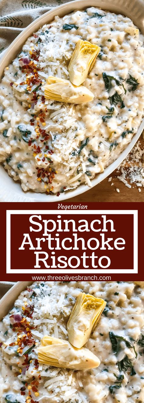 Spinach Artichoke Risotto, Spinach Risotto Recipes, Spinach Artichoke Rice, Best Risotto Recipes, Risotto Recipes Vegetarian, Artichoke Risotto, Roast Asparagus, Spinach Cream Cheese, Meal Vegetarian