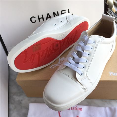 White Louboutin, Wedding Tennis Shoes, Louboutin Sneakers, Red Clothes, Bridal Party Attire, Party Attire, Man Shoes, Shoe Gallery, Red Bottom