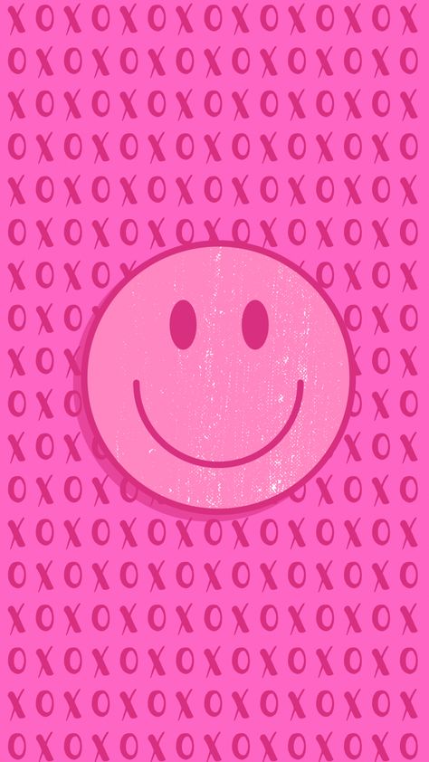 Preppy pink wallpaper for phone. Very cute xoxoxo with smiley face!!! Pink Wallpaper For Phone, Preppy Pink Wallpaper, Preppy Party Decorations, Preppy Images, Valentines Wallpapers, Smiley Party, Preppy Smiley Face, Preppy Names, Pink Lockscreen